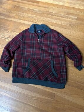 Men's Burgundy ODA Plaid Zip-Up Sherpa Lined Fleece